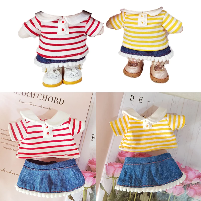 

20cm Doll Clothes Accessories Striped Shirt + Denim Shorts Set Summer Set For 20cm Idol Kpop Cotton Doll Toy Accessories