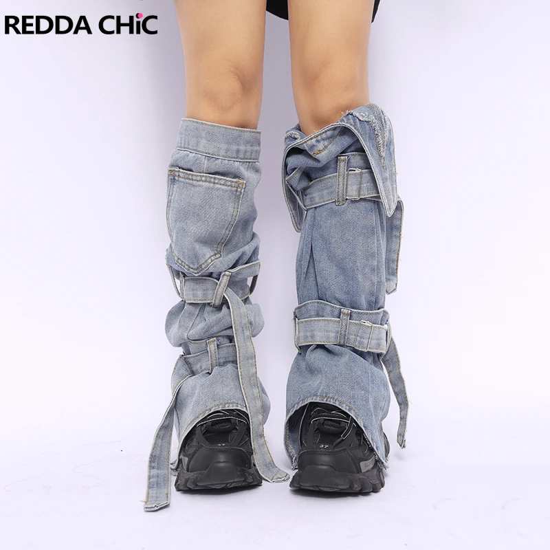 REDDACHiC Women Gaiter Acubi Fashion Bandage Denim Blue Leg Warmers Cute Girl Thigh-high Socks Long Grayu Y2k Cuffs Boots Cover
