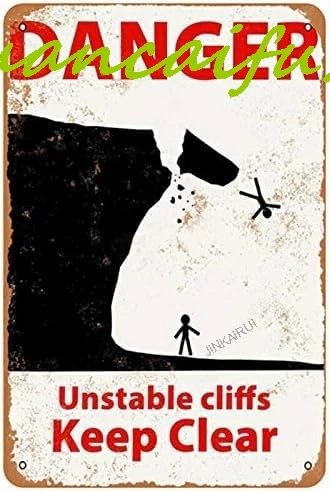 Металлическая жестяная вывеска Опасность нестабильные скалы сохраняйте
