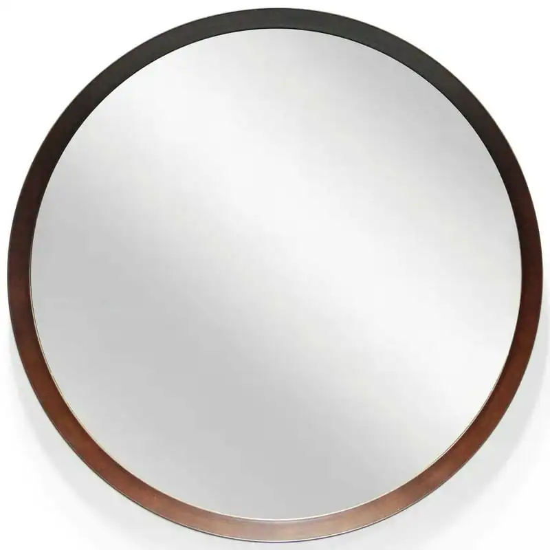 

Wood Decorative Brown Round Transitional 18-inch Wall Mirror