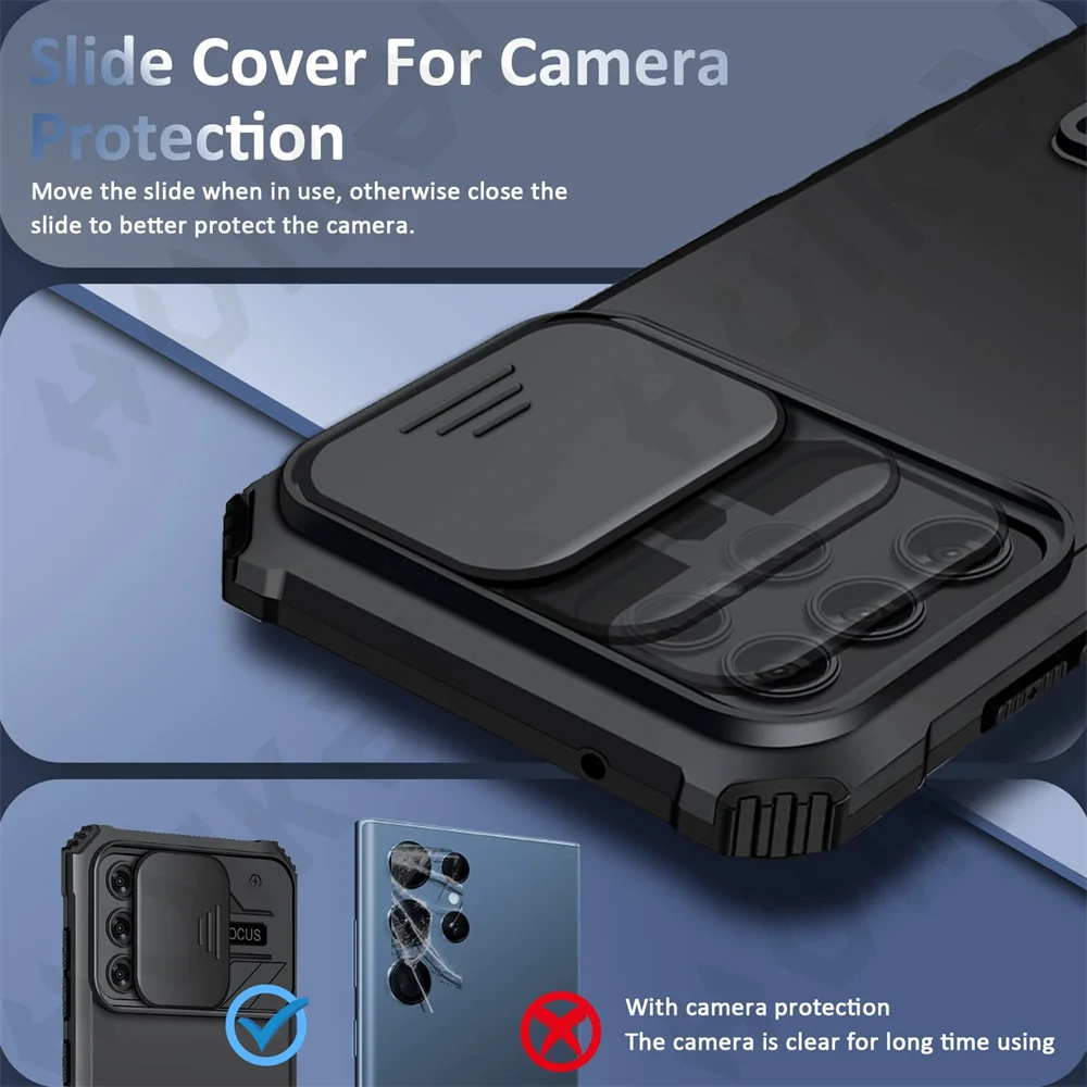Case For Samsung S23 S22 Ultra S21 S20 FE Galaxy A53 A23 A73 A33 Slide Camera Kickstand Protective Shockproof Ring Phone Cover