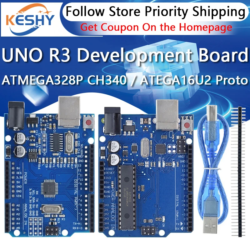 Плата разработки UNO R3 ATMEGA328P CH340/ATEGA16U2 плата расширения для Arduino с кабелем R3/R4 Proto