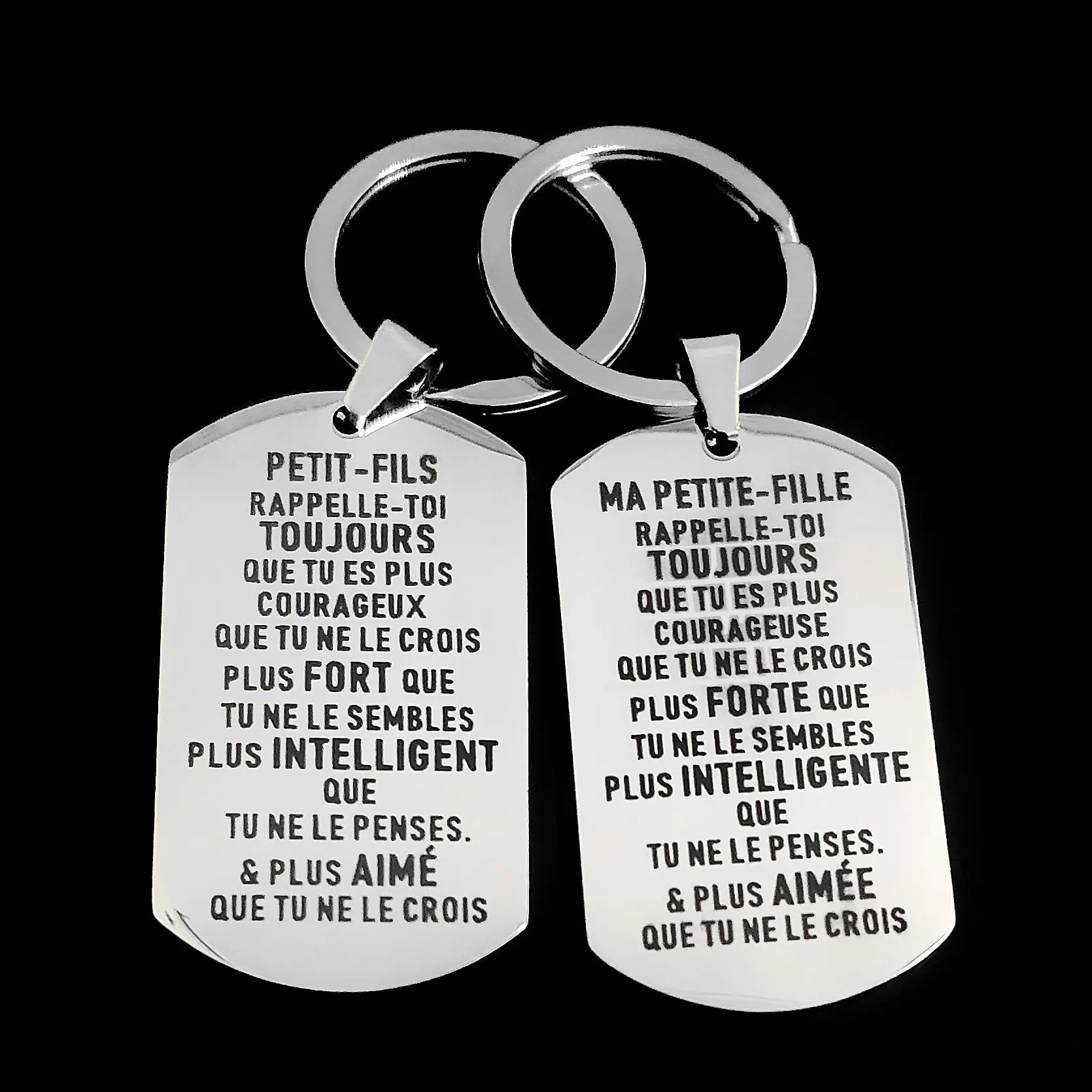 

Gifts Keychain for Car Keys Ornaments Creative Keyring Wedding PETIT-FILS MA PETITE-FILLE Military Tags Birthday Stainless Steel