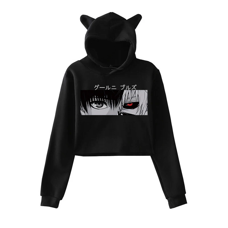 

Crop Tops Japanese Anime Tokyo Ghoul Hoodie Women Kaneki Ken Manga Graphic Ullzang Sweashirts Harajuku Casual Hooded Pullover