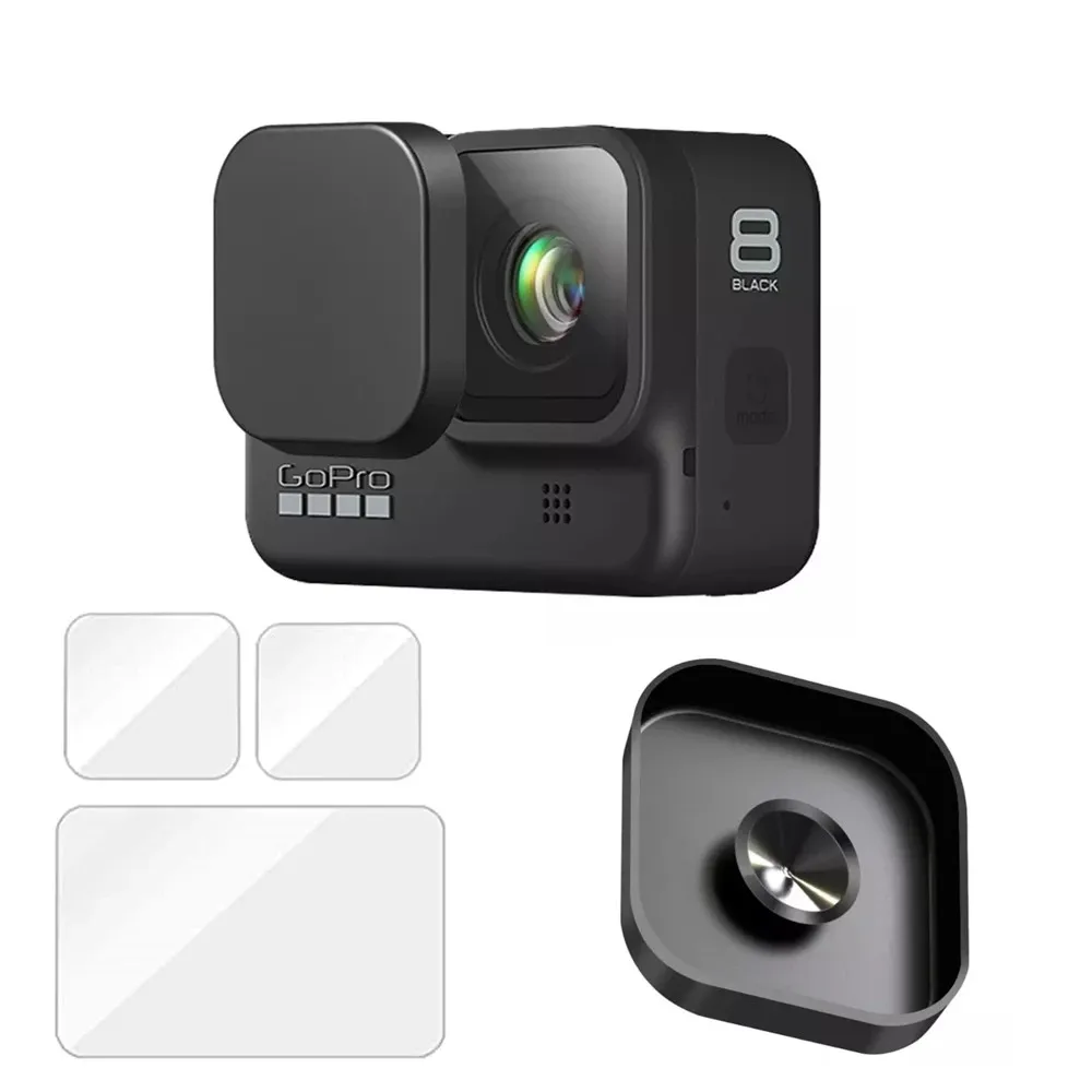 

Lens Cap Protective Silicone Lens Cover Case for GoPro Hero 8 Black Tempered Glass Screen Protector for Go pro 8 Camera
