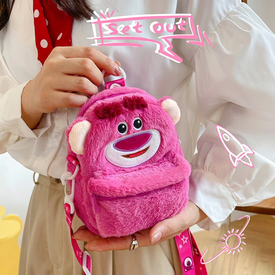

Disney New Plush Toy Small Bag Cute Strawberry Bear Shoulder Bag Cartoon Doll Kawaii Backpack Marvel Spiderman Birthday Gift