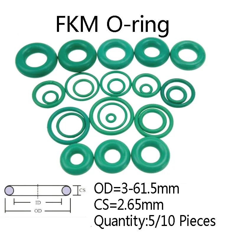 

5/10 шт. зеленое уплотнительное кольцо FKM CS 2,65 мм ID 3-61,5 мм флюоровое резиновое уплотнительное кольцо механическое уплотнение
