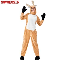 2022 christmas adult animal costume performance dressing women children faux rabbit fur khaki velvet bodysuit with headgear
