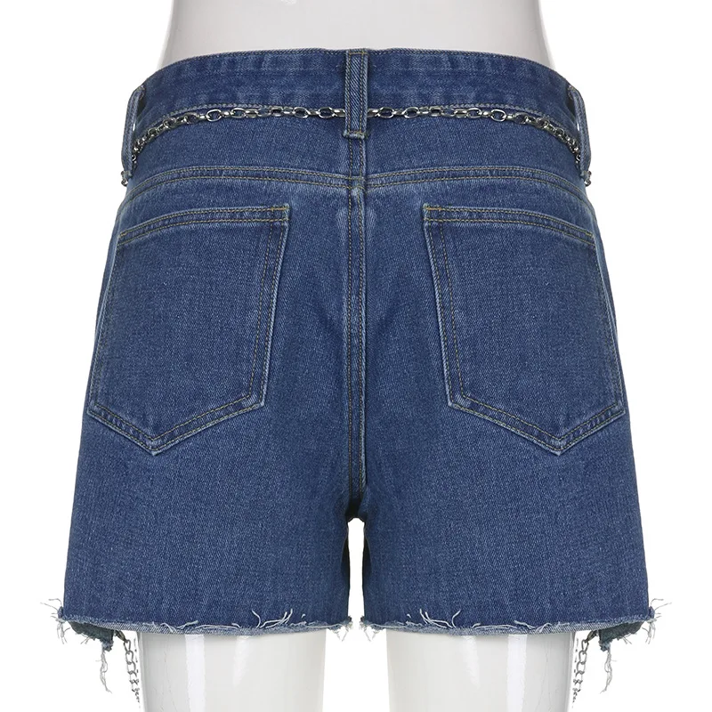 

Женские джинсовые шорты LORDLDS, синие шорты в стиле пэчворк с низкой талией и цепочкой, летние джинсовые шорты
