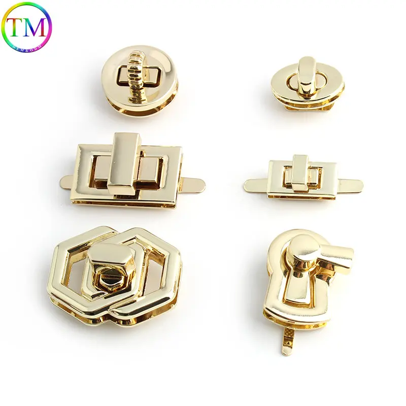 New Style Metal Clasp Push Turn Lock Twist Lock Rectangle Hanger Switch Clasp Folding Locks Fashion Durable For Handbags