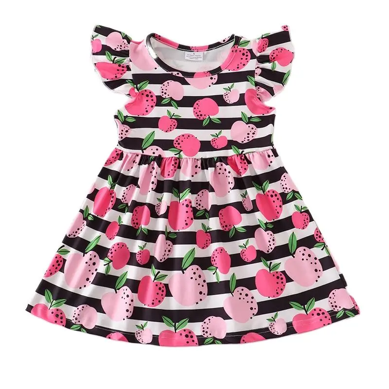 Letter Boutique Clothes Children Dress Stripe Ruffles Milk Silk