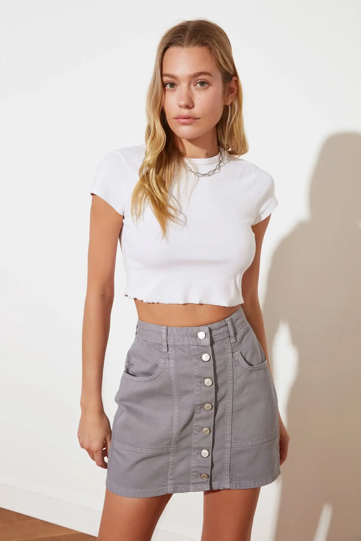 

Trendyol Front Button Mini Denim Skirt TWOSS21ET0478