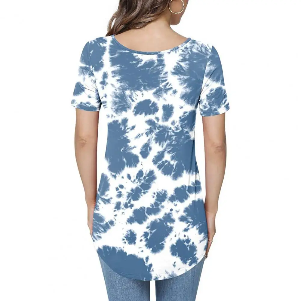 

Chic Summer T-shirt All Match Women Tops Arc Hem Short Sleeve Women Shirts Sweat Absorbing