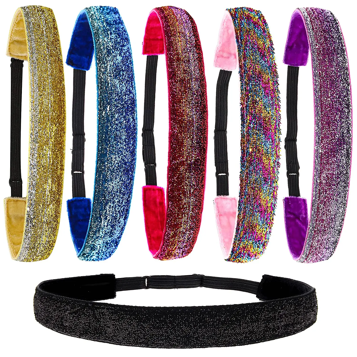 

6 цветов для девочек, Регулируемые нескользящие повязки на голову для детей, милые Нескользящие аксессуары для волос для гимнастики, блестящие повязки на голову