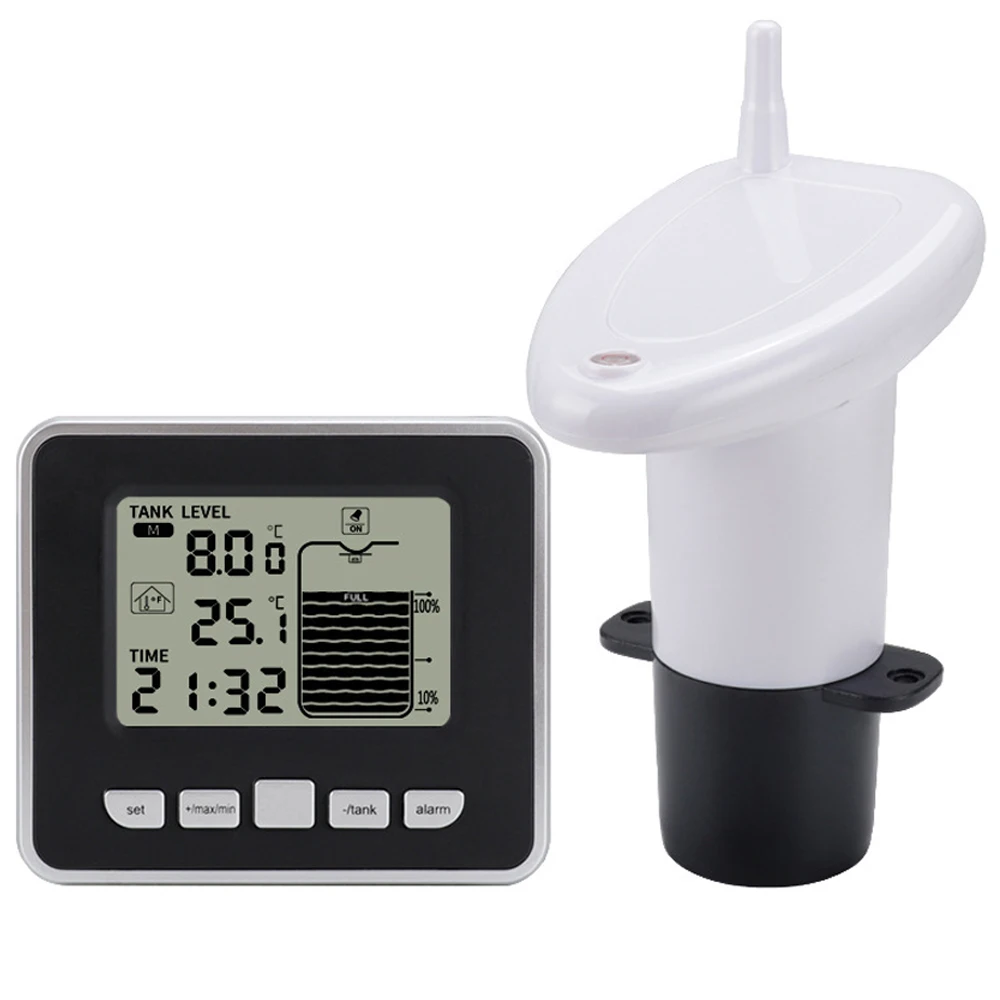 FT002 Wireless Ultrasonic Water Tank Liquid Level Meter with Temperature Time Display Water Level Meter Low Battery Indicator