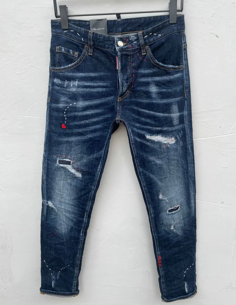 

New DSQUARED2 Men's Ripped Jeans, Fashion Washed Frayed Patch, Paint Made Old Stretch Jeans