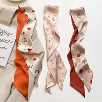 lunadolphin women slim skinny scarf red orange fower letter printed chiffon silky headbands pink bandana hair ribbon bag tie