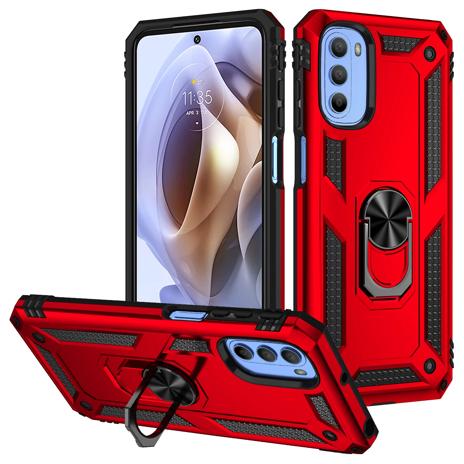 

Luxury Anti Fall Phone Case For Motorola Moto G31 G41 G51 G71 5G Shockproof Armor Rugged Car Magnetic Ring Kickstand Back Cover
