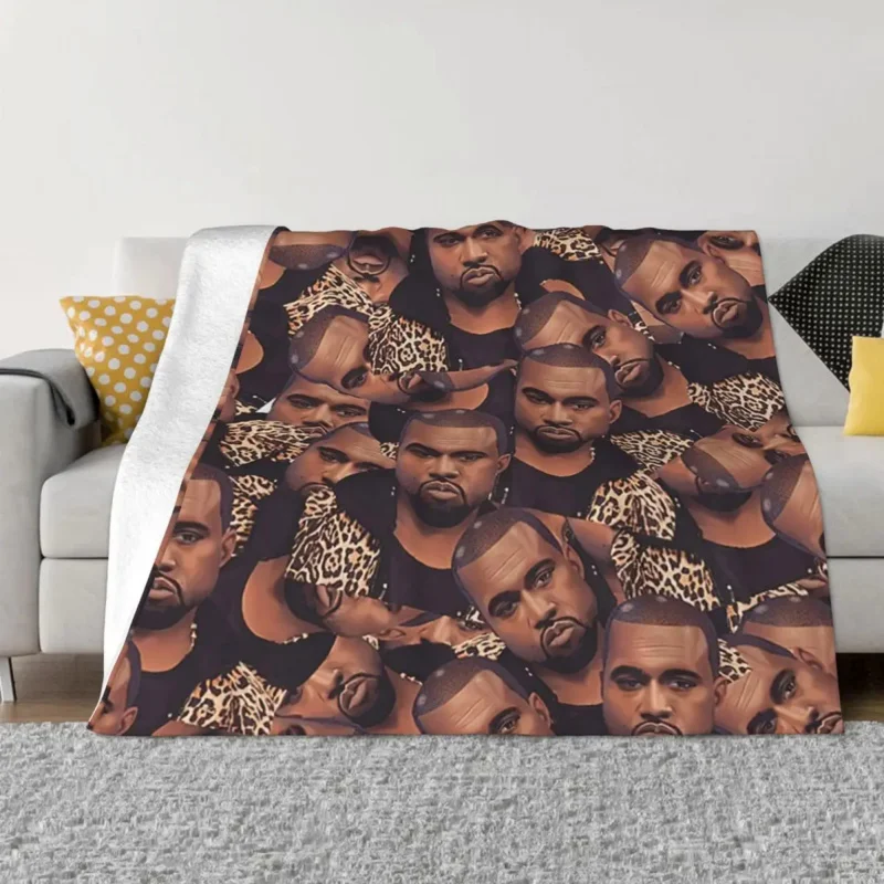 

Одеяло Kanye West с забавным лицом, флисовое украшение, рэпер, музыкальный продюсер, дышащее мягкое одеяло для дивана, искусственное одеяло