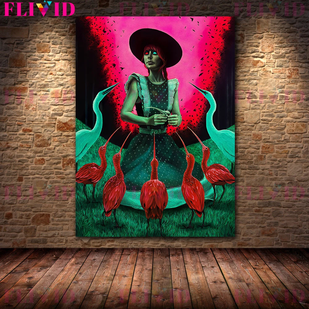 Дикая девушка Грызущая на Луне винтажная Настенная картина холсте Девушка в лесу