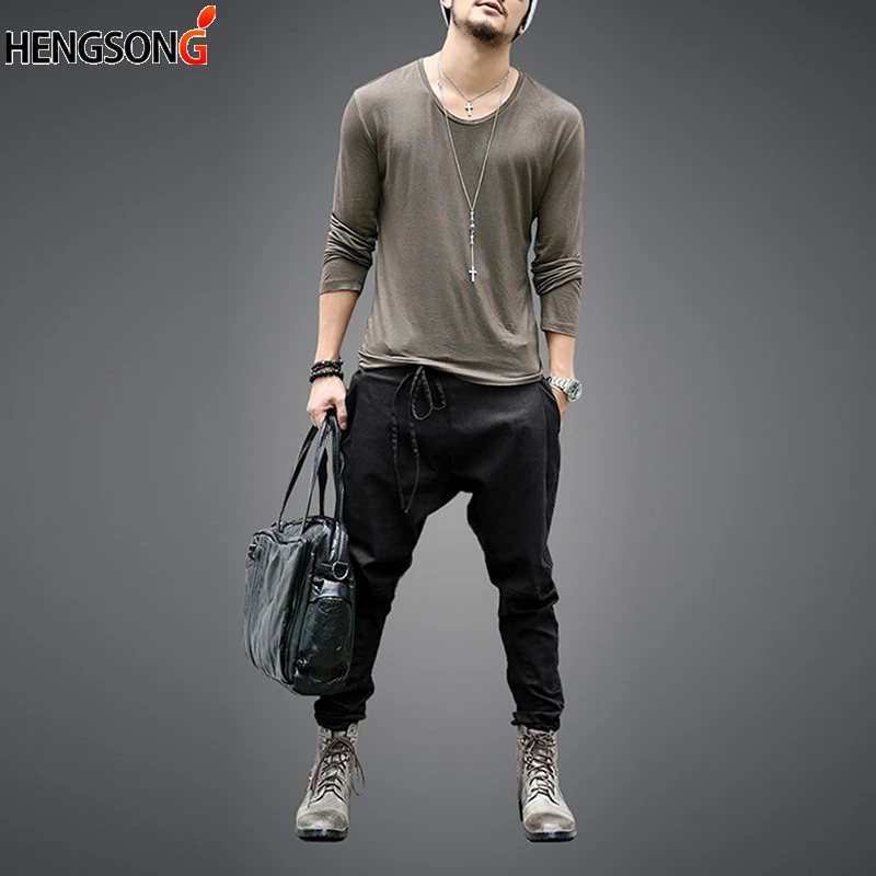 

Autumn Spring Loose Casual Pants Trousers Cotton Blend Long Pants Drawstring Sashes Male Pant New Casual Harem Pants