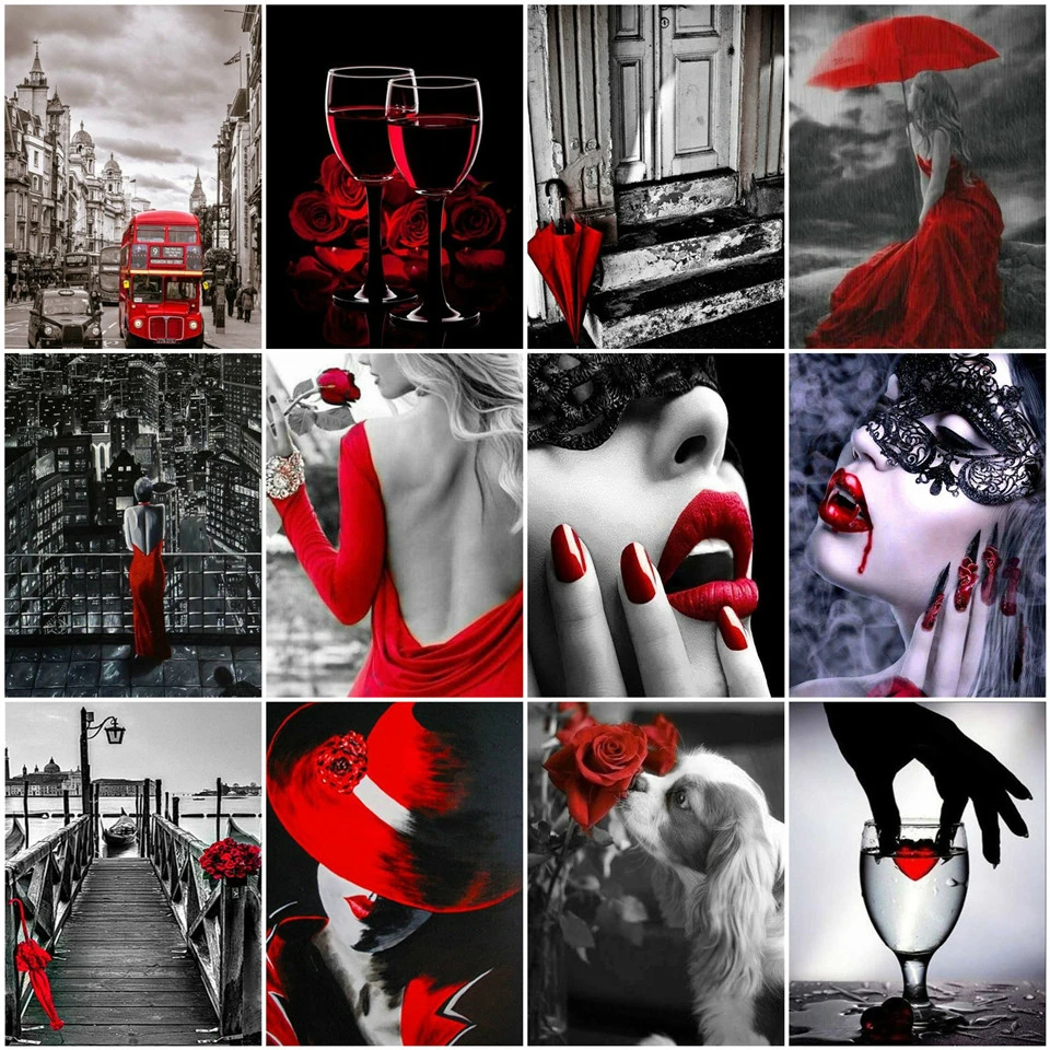 

Женская Алмазная вышивка ручной работы, квадратная красная и черная мозаика