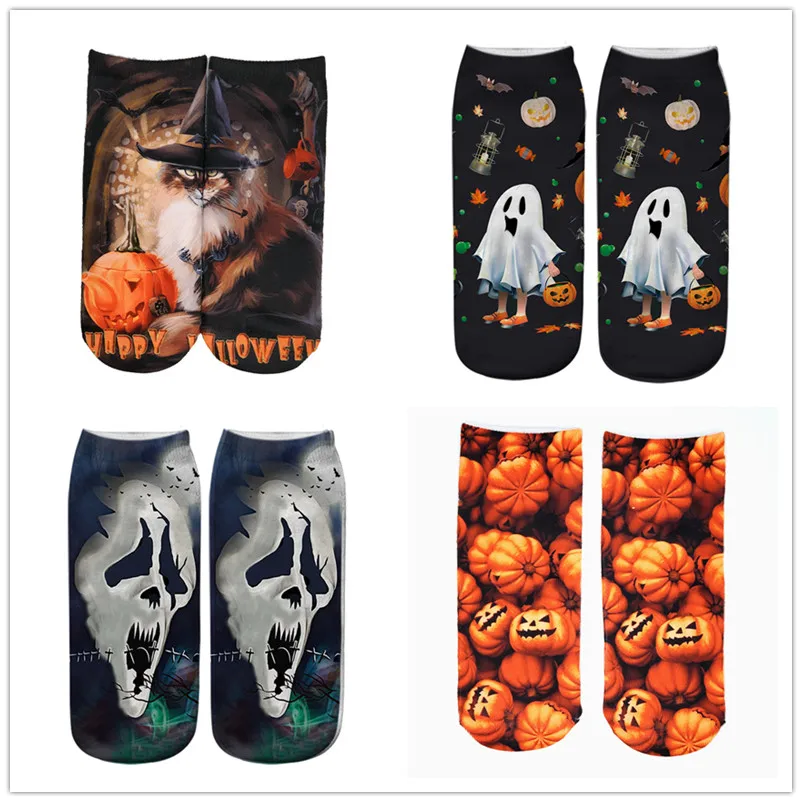 

Christmas Fright Night skellington Cotton Socks Colorful Brand Warm Cartoon Short Ankle Halloween Socks