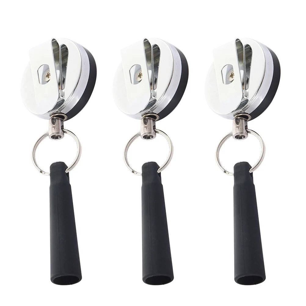 

3 Pcs Retractable Pen Holder Metal Keychain Steel Wire Ring Carpenter Buckle Type Pen-cap Plastic Anti Lose Waist Belt Caps
