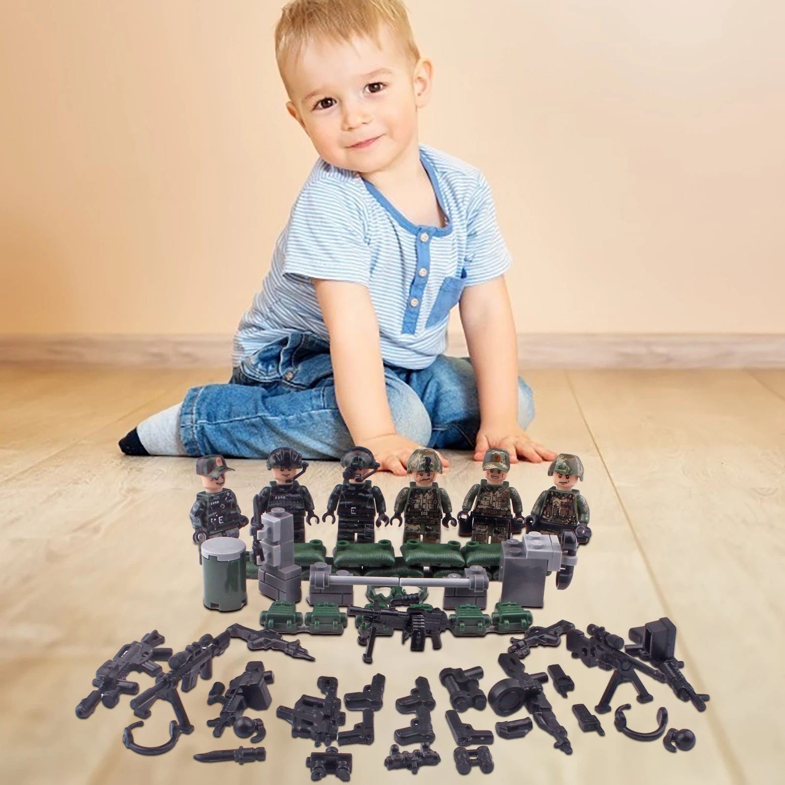 

130pcs Army Soldier Figures Building Blocks Sea Air Land Arms Accessories Helmet Guns Mini Bricks Toys For Kids Children Gift