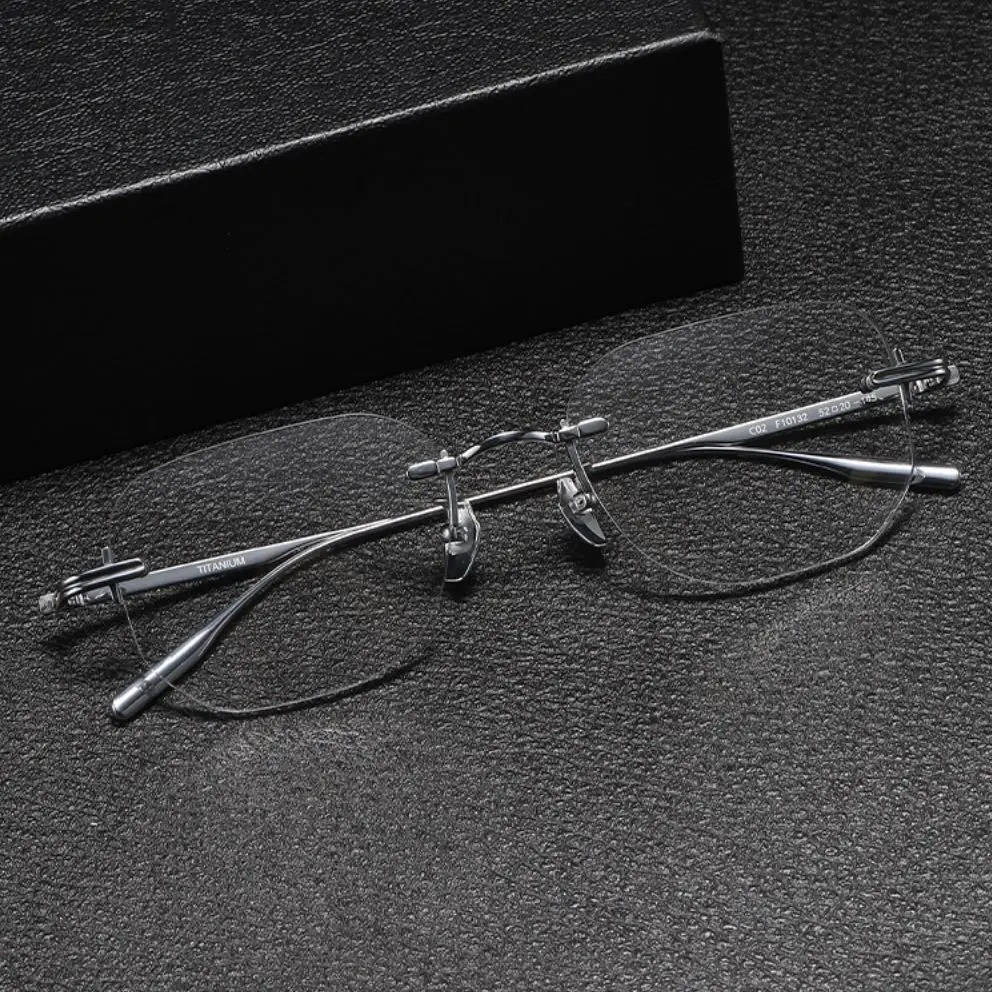 

High Quality Titanium Polygon Rimless Eyewear Optics Frames Men Myopia Glasses Prescription Eyeglasses Frame Women F10132
