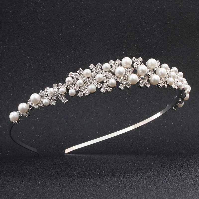 

Fashion Princess Rhine Stone Tiara Bridal Prom Crown Girl Elegant Hairbands Pearl Crystal Wedding Hair Jewelry Headband Gift