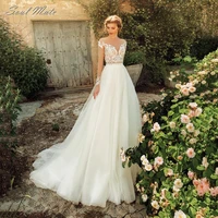 elegant wedding dress 2022 for women a line satin and tulle wedding gown lace appliques backless bridal gown vestido de noiva
