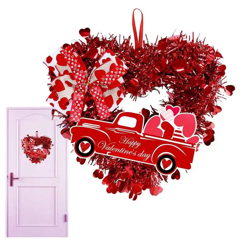 

Венок на День святого Валентина, мишура, венок с сердцем на День святого Валентина, 15 дюймов, женское сердце с галстуком-бабочкой, автомобиль...