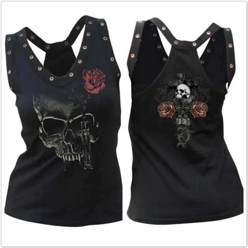 

Tank Tops Women 3D Skull Flower Print Sleeveless Shirts Summer Casual Ladies Harajuku Shirt Graphic Tee Tshirts Blusa Feminina