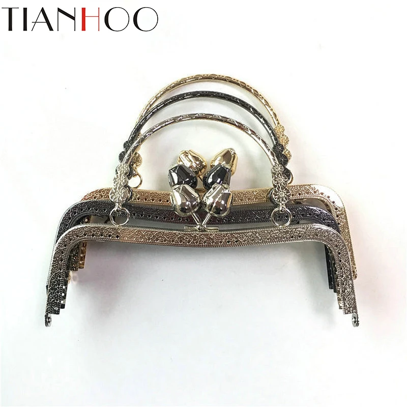 20cm Metal Purse Frame Handle for Making Kiss Clasp Lock Rose Head Embossed Bronze Tone Bags Hardware Accessories
