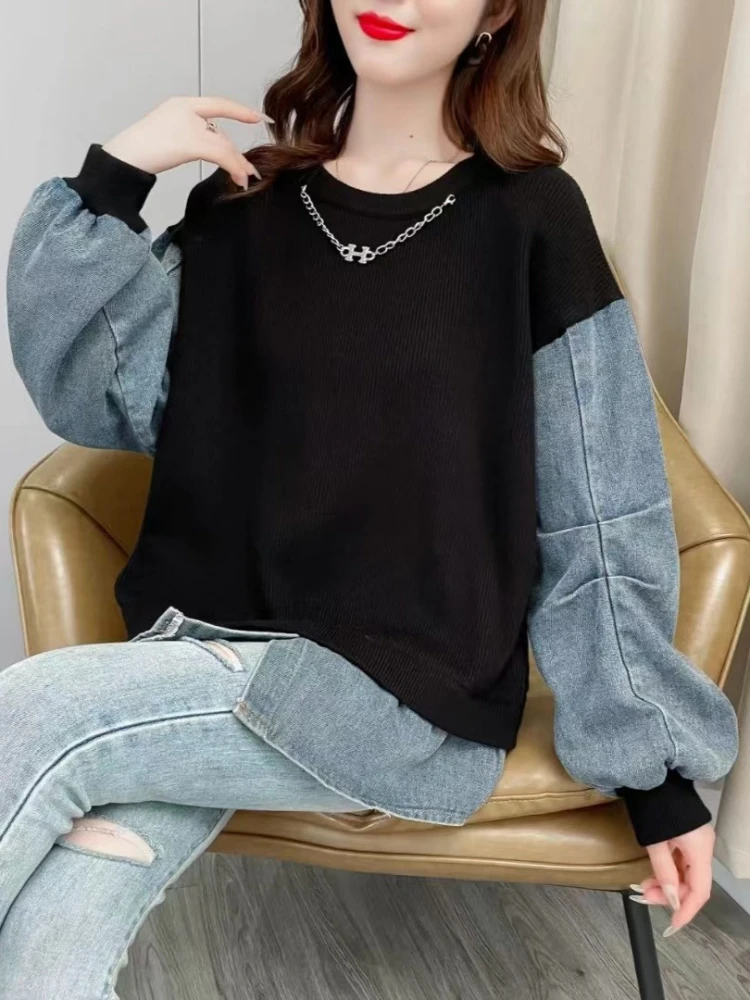 Осень-зима новый американский джинсовый трикотаж Y2K топ модный дизайн свободный