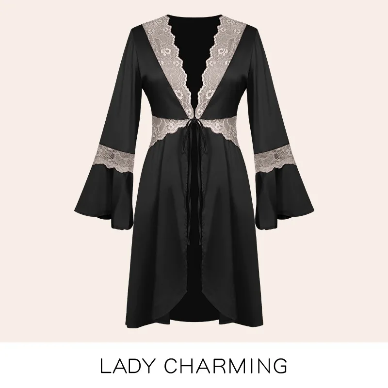 

Robe Night Dress Women Sleepwear Silk Short-Sleeved Sexy Robe Korean Fashion Butterfly Print Large Size Loose Home Wear