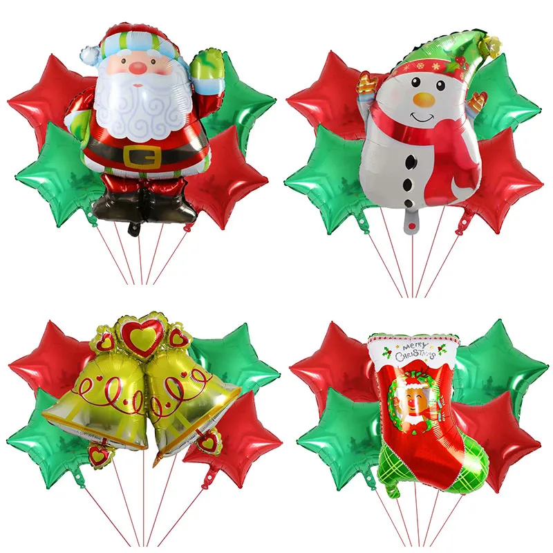 

5Pcs Merry Christmas Balloons Set Santa Claus Snowman Tree Stockings Bells Helium Globos New Year Xmas Party Decorations Kid Toy