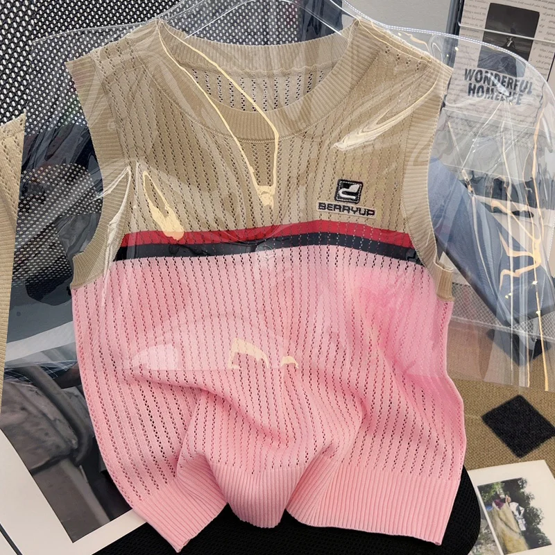 

Женский трикотажный жилет без рукавов, шерстяной удобный трикотажный топ с круглым вырезом, Корейская версия на лето