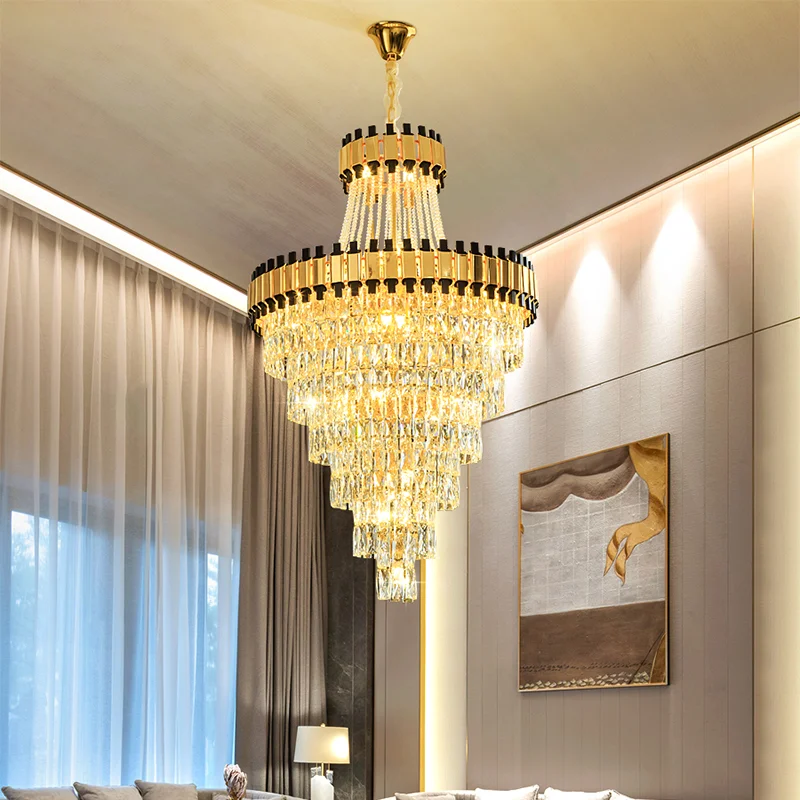 

Revolving Staircase Post-modern Light Luxury Crystal Chandelier Duplex Villa Hotel Club Banquet Hall Engineering Lighting