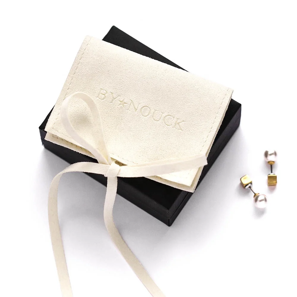 50PCS 8*10 cm beige envelope style flag microfiber jewelry pouch with custom logo
