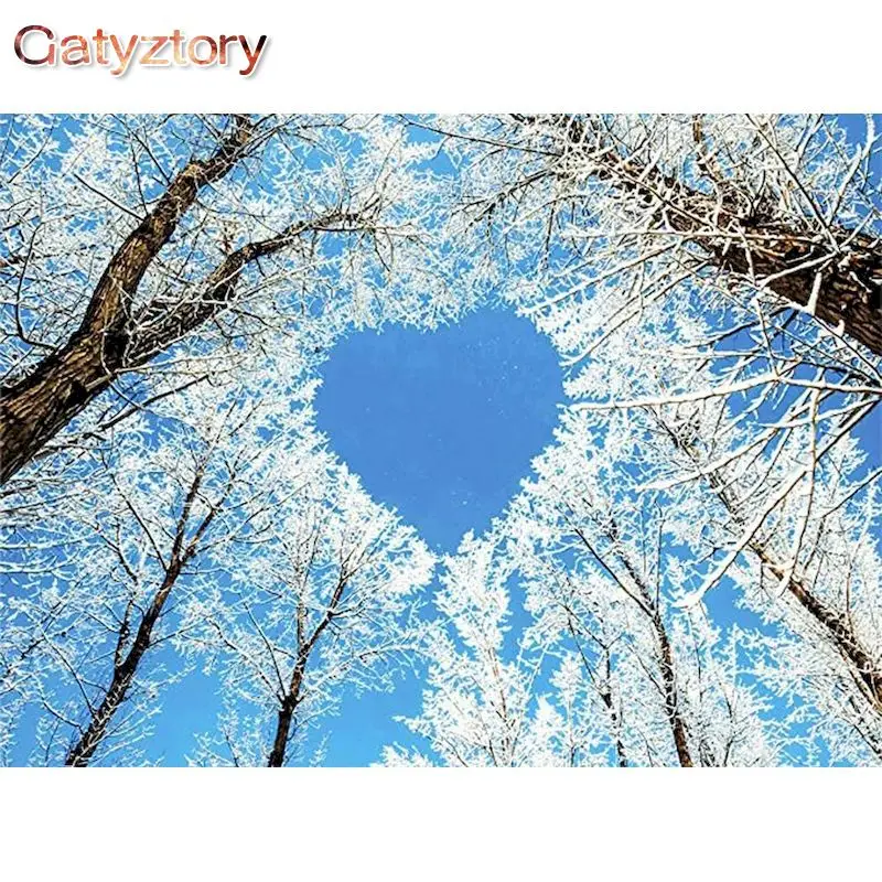

GATYZTORY 40x50cm Painting By Numbers On Canvas Snow Tree For Adults Coloring By Numbers Handicrafts Paint Kit Artwork