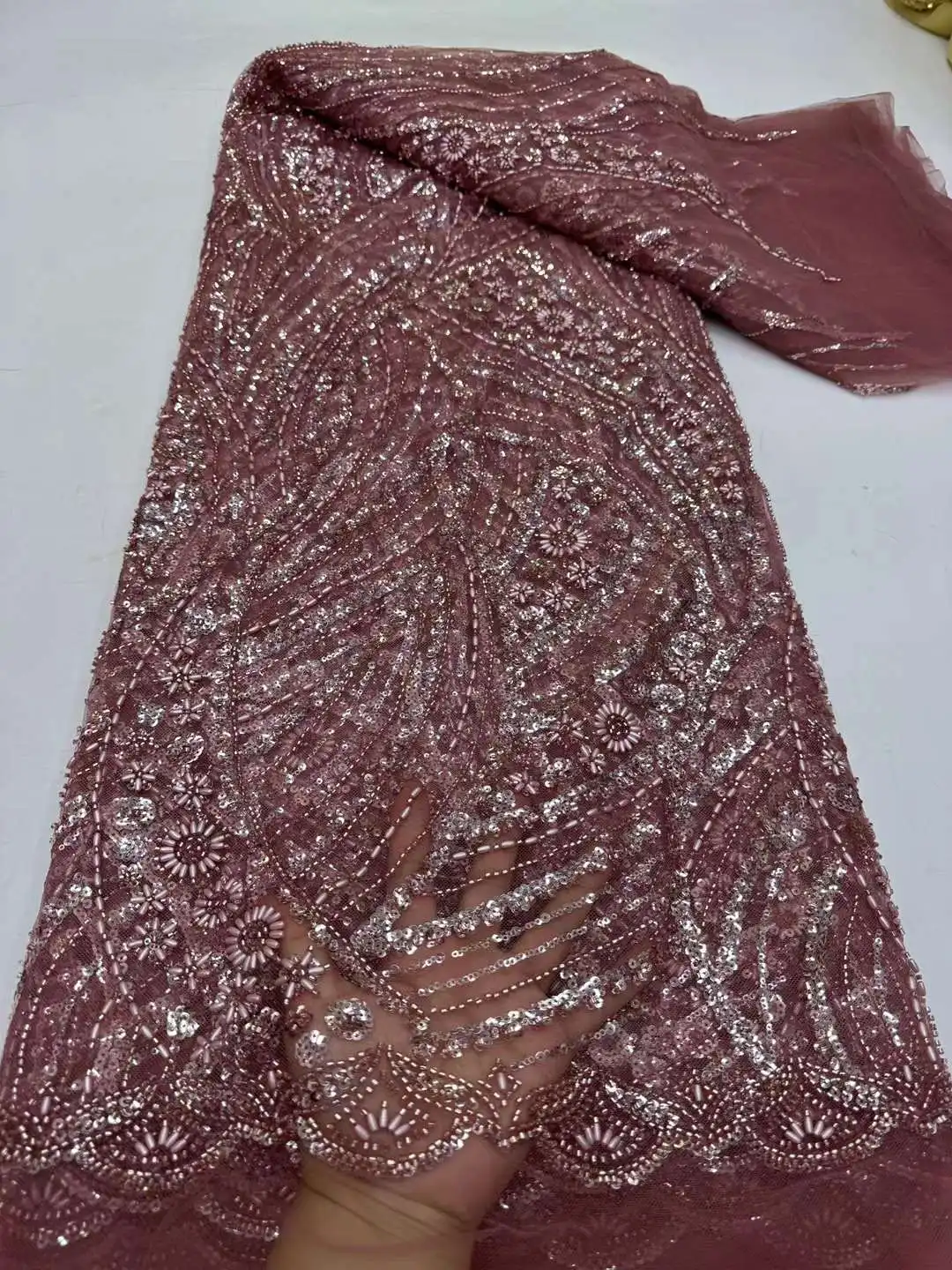 Роскошная фототкань 2024 высококачественные вышитые бусины африканская