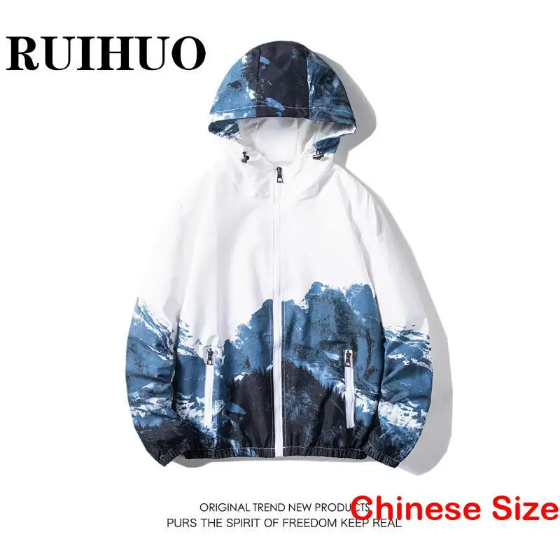 

RUIHUO Print Jackets for Men Men's Windbreaker Bomber Outerwear Male Coat Work Wear Tops Korean Style Clothes 3XL 2023 Spring