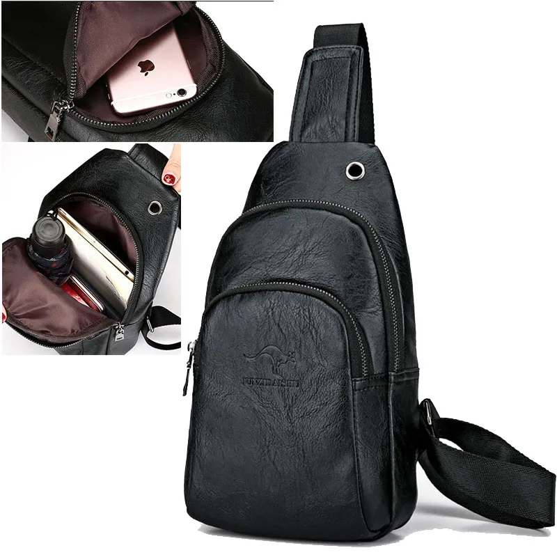 

Men's Casual PU Leather Business Shoulder Bag Crossbody Travel Sling Pack Messenger Pack Hanging Chest Waist Bag For Male Female