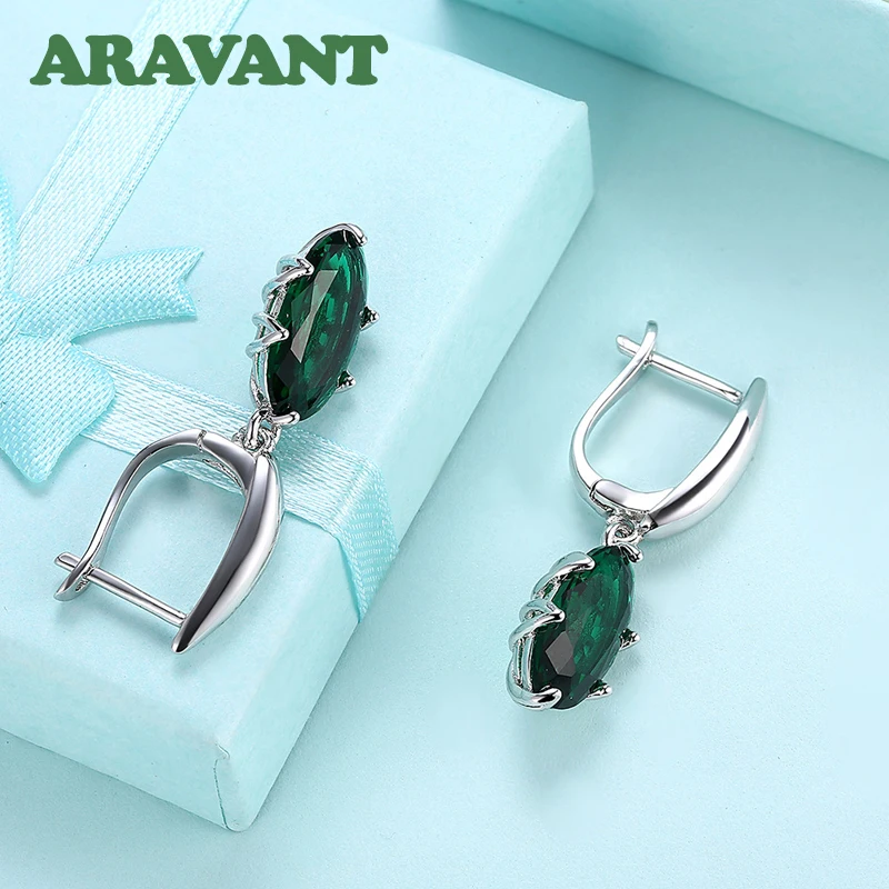 Серьги-подвески Aravant из серебра 925 пробы с овальным зеленым цирконием для женщин