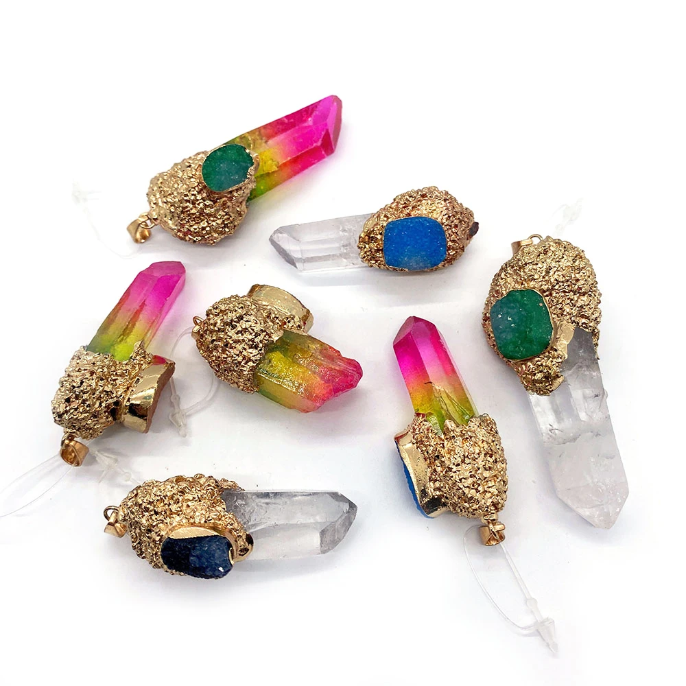 

Natural Stone Transparent Crystal Pendants Irregular Charms for DIY Necklace Jewelry Making Crystal Pillar Supplies Accessories