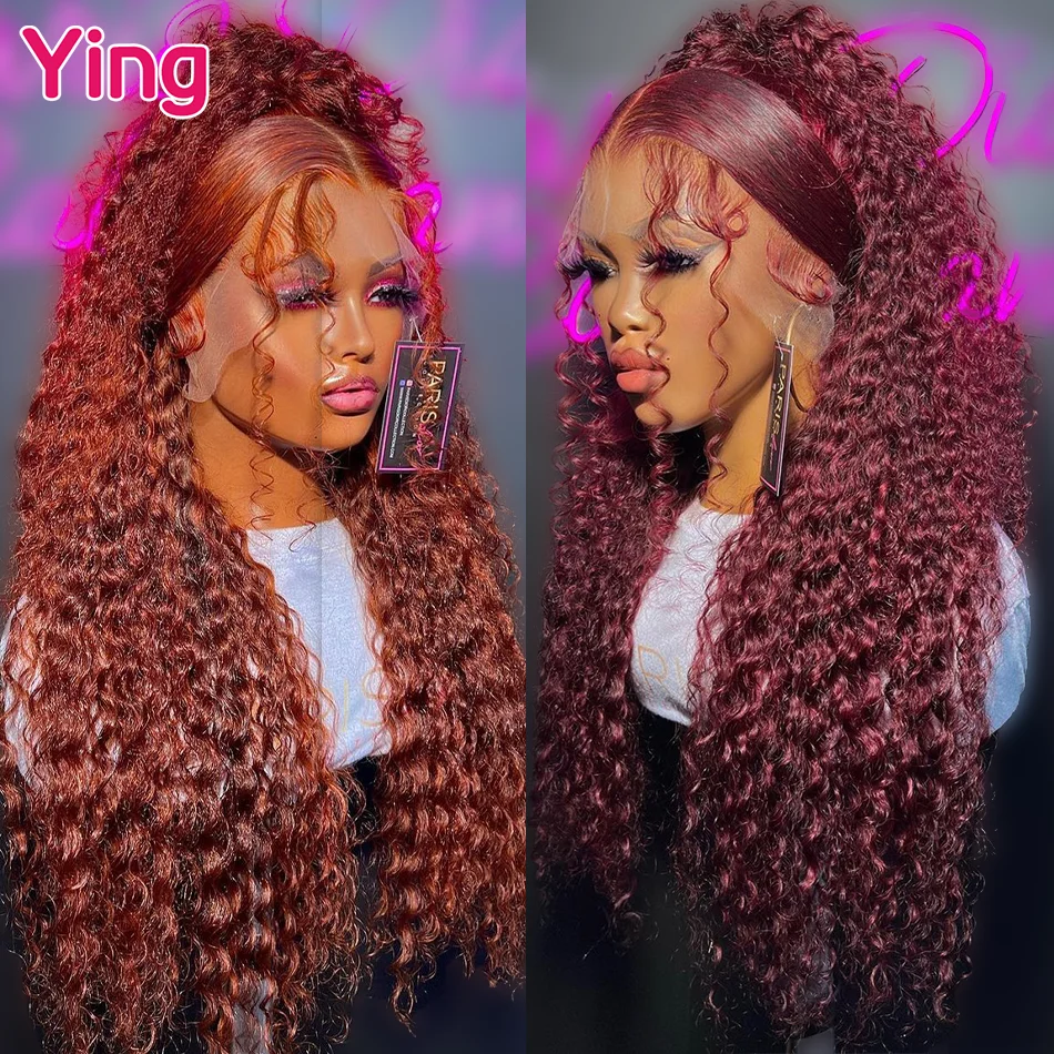 Ying Hair Reddish Brown Colored 13x6 Lace Frontal Wig Curly Wave Peruvian 180% Remy 30 Inch 13X4 Lace Front Human Hair Wig