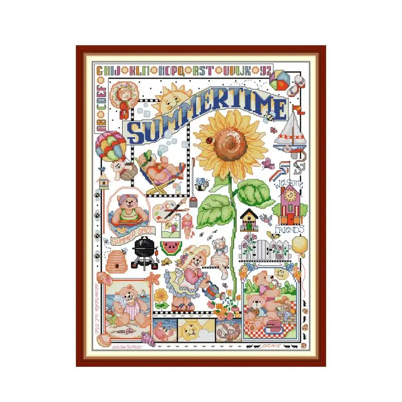

Cute Bear And Sunflower Pattern Cross Stitch Kits DIY Embroidery Set Aida 14CT 11CT Needle and Thread Sewing Set Home Decoration
