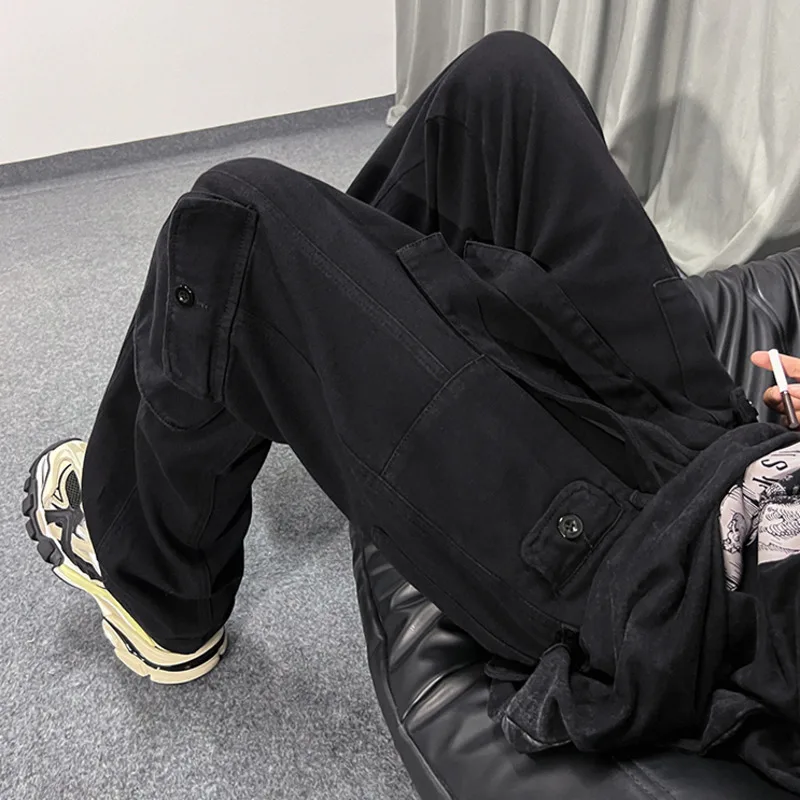 Baggy Jeans Men Fashion Retro Pocket Cargo Jeans Men Japanese Streetwear Hip Hop Loose Straight Denim Pants Mens Trousers S-XL